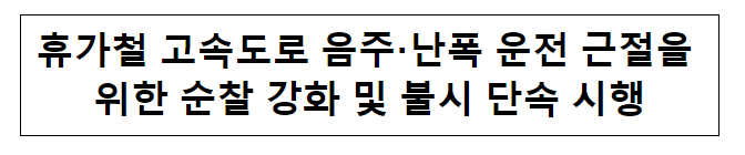휴가철 고속도로 음주·난폭 운전 근절을 위한 순찰 강화 및 불시 단속 시행 휴가철 고속도로 음주·난폭 운전 근절을 위한 순찰 강화 및 불시 단속 시행