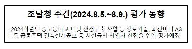 조달청 주간(2024.8.5.~8.9.) 평가 동향 조달청 주간(2024.8.5.~8.9.) 평가 동향