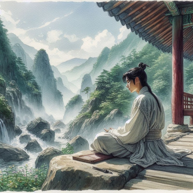  산속에서 명상하는 남자