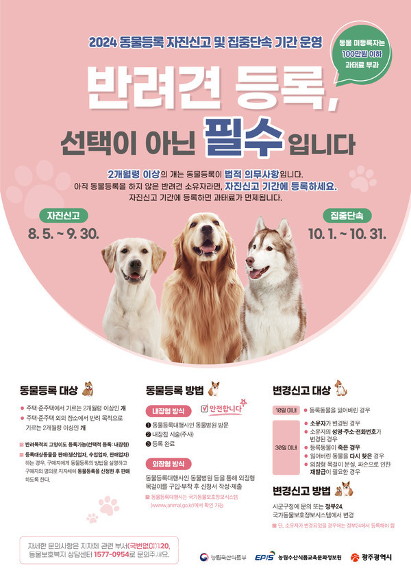  광주시 2개월간 반려동물 의무등록, 선택 아닌 필수입니다.