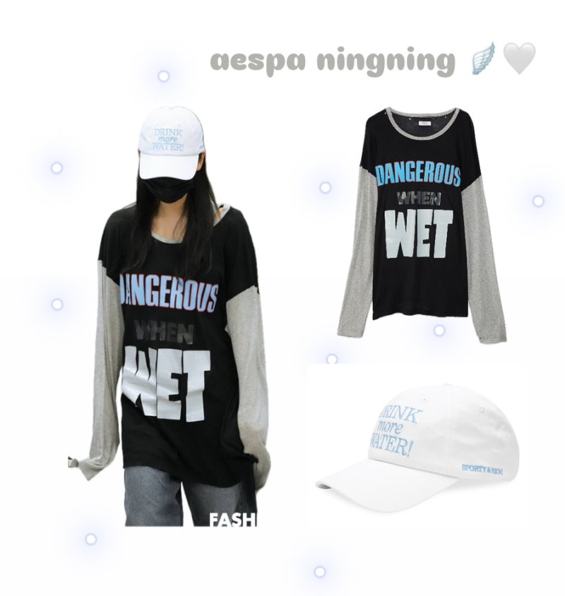 aespaニンニン、全部隠しても可愛い空港ファッション！ヒップなグラフィックTシャツとボールキャップの値段は？！