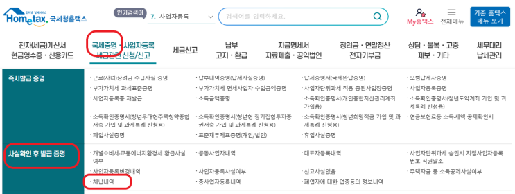  국세 체납내역 발급방법