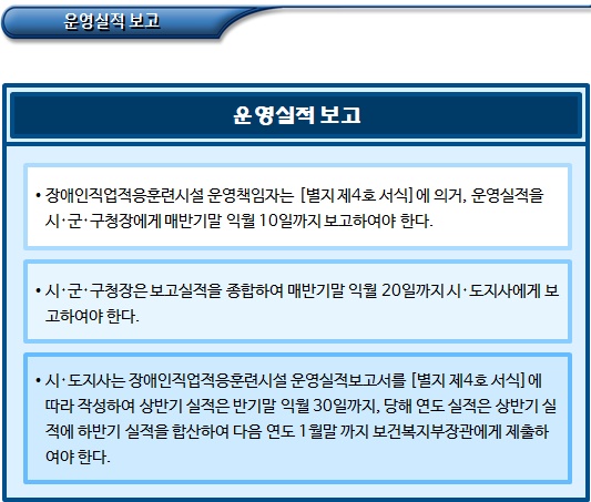 장애인직업적응훈련시설 운영 기준 및 실적 보고 장애인직업적응훈련시설 운영 기준 및 실적 보고