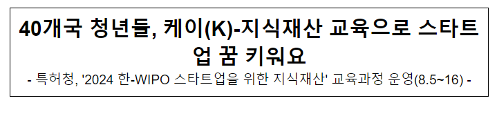 40개국 청년들, 케이(K)-지식재산 교육으로 스타트업 꿈 키워요 40개국 청년들, 케이(K)-지식재산 교육으로 스타트업 꿈 키워요