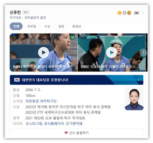 2024 파리 올림픽 탁구 여자 단식 파이널 동메달 결정전 신유빈 VS 히나 하야타 한일전 중계 시청