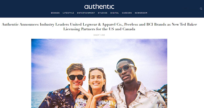  Authentic, Ted Baker 라이선스 파트너로 ULAC • BCI • Peerless Clothing 선택