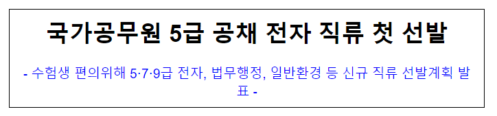 국가공무원 5급 공채 전자 직류 첫 선발 국가공무원 5급 공채 전자 직류 첫 선발