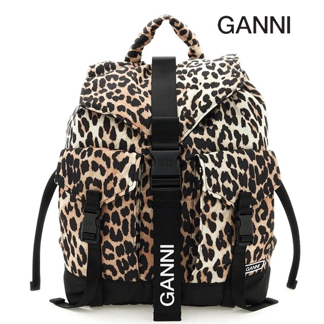 [패션툴즈] GANNI 가니 로고 레오파드 테크 백팩 A4757 943