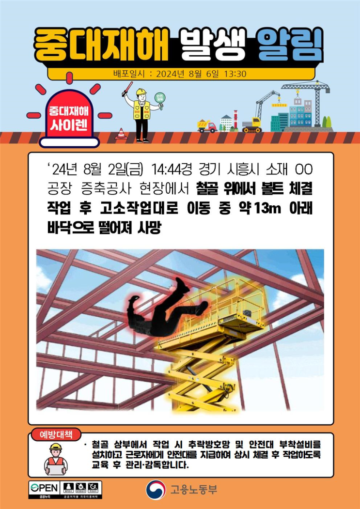  ('24.8.2) 시흥시 OO공장 증축공사 현장 추락사고
