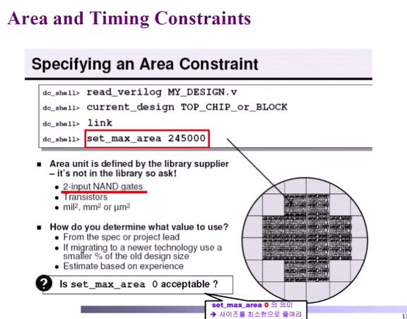  design compiler, area and timing constraints
