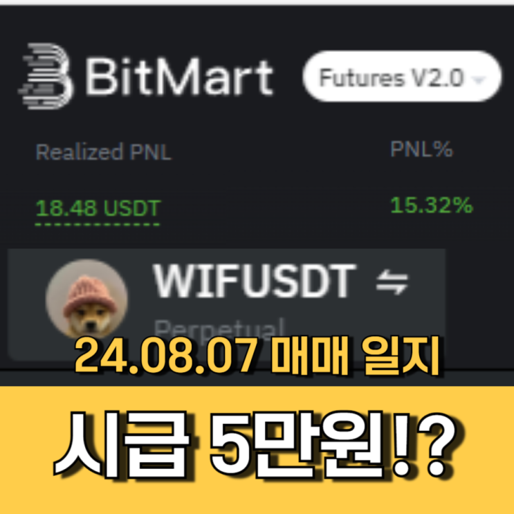 WIF 코인 시급 5만 원? 밍철의 선물 단타 기록 24.08.07 WIF 코인 시급 5만 원? 밍철의 선물 단타 기록 24.08.07