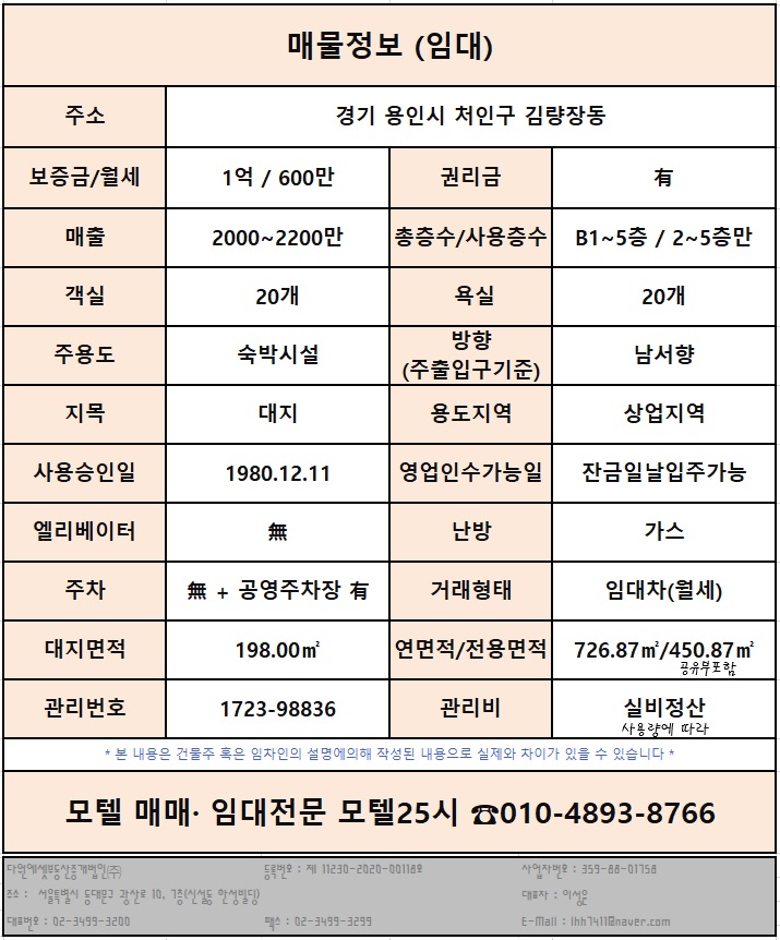  경기모텔임대/보증금1억/저투자고수익모텔임대/매물안나오는상권모텔임대/용인시모텔임대/김량장동모텔임대/터미널상권모텔임대/역세권모텔임대/경기호텔임대/용인시호텔임대/김량장동호텔임대