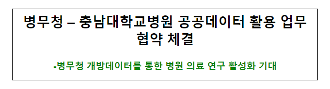 병무청·충남대학교병원 공공데이터 활용 업무협약 체결 병무청·충남대학교병원 공공데이터 활용 업무협약 체결