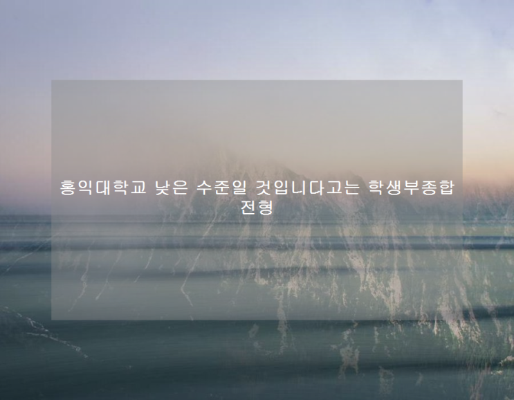 홍익대학교 낮은 수준일 것입니다고는 학생부종합 전형 홍익대학교 낮은 수준일 것입니다고는 학생부종합 전형