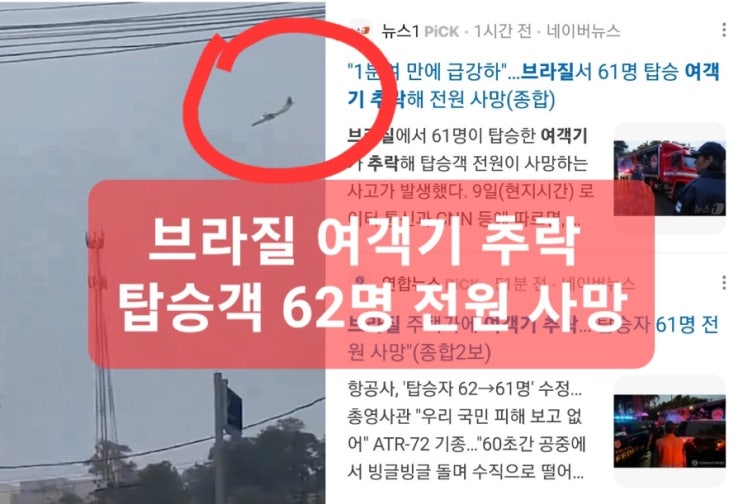 오늘 새벽 <b>브라질</b> <b>여객기</b> 추락 탑승객 62명 <b>전원</b> 사망[영상]