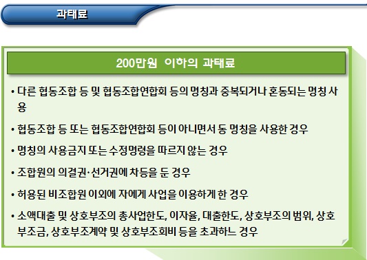 사회적협동조합 등에 대한 과태료 사회적협동조합 등에 대한 과태료