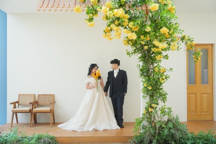  [하남 섬스튜디오] #3. 노란꽃 덩쿨 배경 / 웨딩 촬영 후기 / 하우스오브에이미 드레스