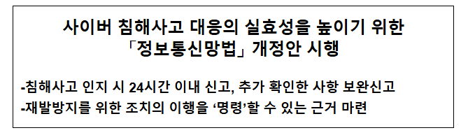 사이버 침해사고 대응의 실효성을 높이기 위한 「정보통신망법」 개정안 시행 사이버 침해사고 대응의 실효성을 높이기 위한 「정보통신망법」 개정안 시행