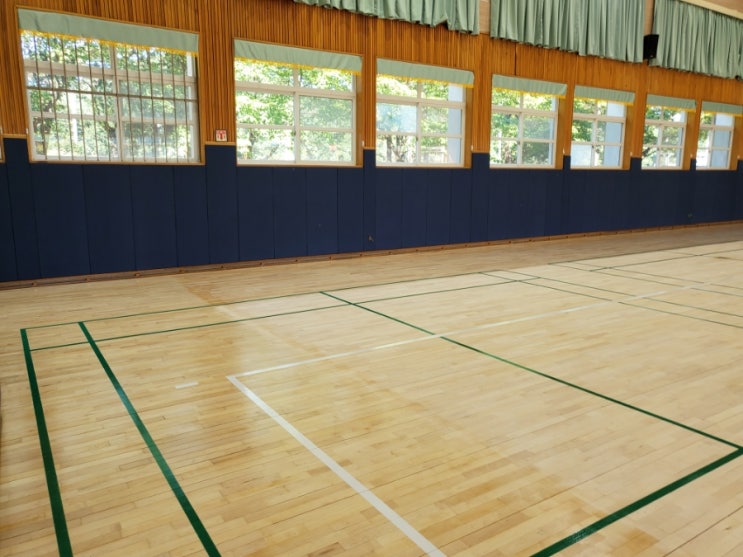  경북 상주 ㅇㅇ중학교 체육관벽매트 (준불연충격안전보드) 제작 설치 현장입니다.