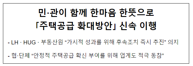 민·관이 함께 한마음 한뜻으로 「주택공급 확대방안」 신속 이행 민·관이 함께 한마음 한뜻으로 「주택공급 확대방안」 신속 이행
