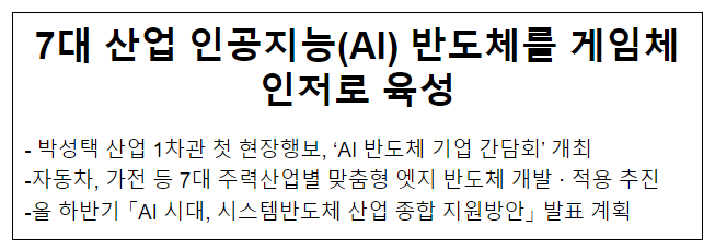 7대 산업 인공지능(AI) 반도체를 게임체인저로 육성 7대 산업 인공지능(AI) 반도체를 게임체인저로 육성