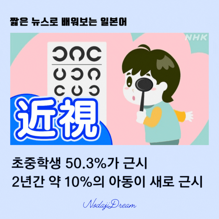  일본어 뉴스: 일본의 초·중학생의 50.3%가 근시