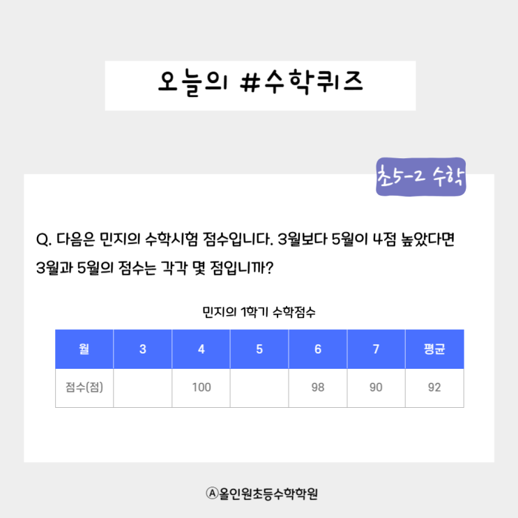  [오늘의 수학 퀴즈] 초5-2 평균 퀴즈! 너의 실력을 보여줘!