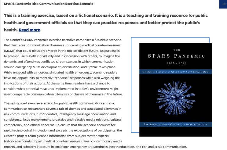 the spars pandemic(2025 - 2028)_존스홉킨스 의료보건 센터