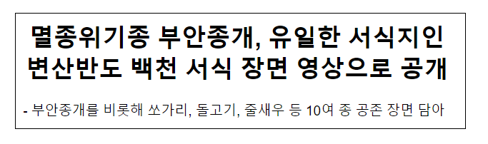 멸종위기종 부안종개, 유일한 서식지인 변산반도 백천 서식 장면 영상으로 공개 멸종위기종 부안종개, 유일한 서식지인 변산반도 백천 서식 장면 영상으로 공개