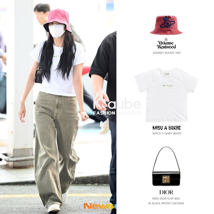 지수 공항 패션, 미수아바흐브 WITCH 로고 티셔츠 미스 디올 플랩백 가방 스타일링 정보 지수 공항 패션, 미수아바흐브 WITCH 로고 티셔츠 미스 디올 플랩백 가방 스타일링 정보