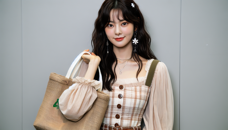  김나영 + 마이큐 사랑스러운 데이트룩 이미스 에코백 코디