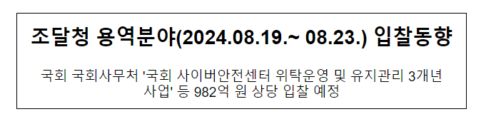 조달청 용역분야(2024.08.19.~ 08.23.) 입찰동향 조달청 용역분야(2024.08.19.~ 08.23.) 입찰동향
