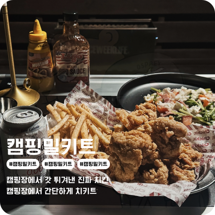  캠핑장음식 치키트 캠핑 밀키트로 갓 튀긴 치킨 캠핑먹거리