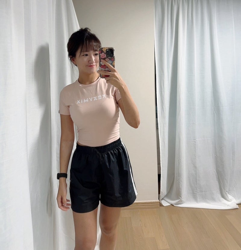 젝스 믹스 헤바 크롭 탑 여자 운동복 신세계백화점 구입 핏예쁜 운동복