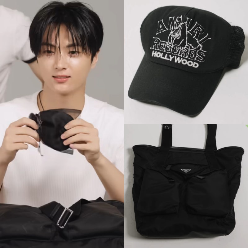 ENHYPEN Jay's Favorite Items in His Prada Men's Tote Bag - Hat and Bracelet Brand Info