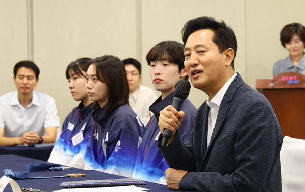 [코리아이글뉴스 제휴]<b>파리올림픽</b> 선수들 만난 <b>오세훈</b> "2036년... 