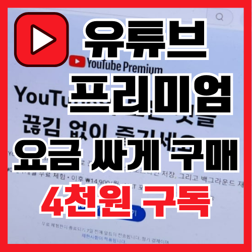  유튜브 프리미엄 요금 싸게 구매 4천원 구독