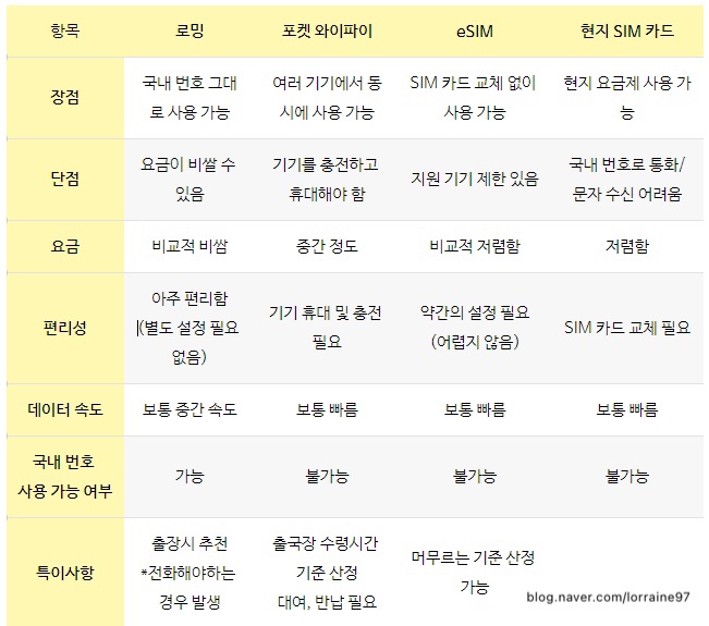  해외여행 인터넷 사용방법 실사용 후기 총정리 (esim vs 포켓 vs 로밍 vs 현지sim)