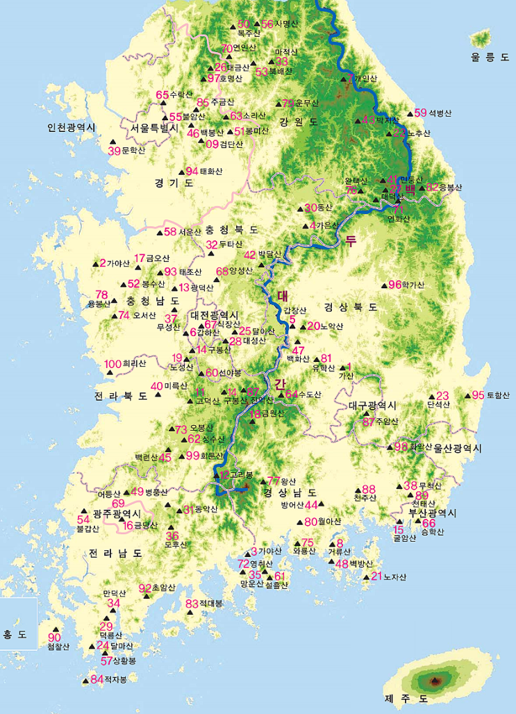  산림청 100대명산 플러스 지도 리스트