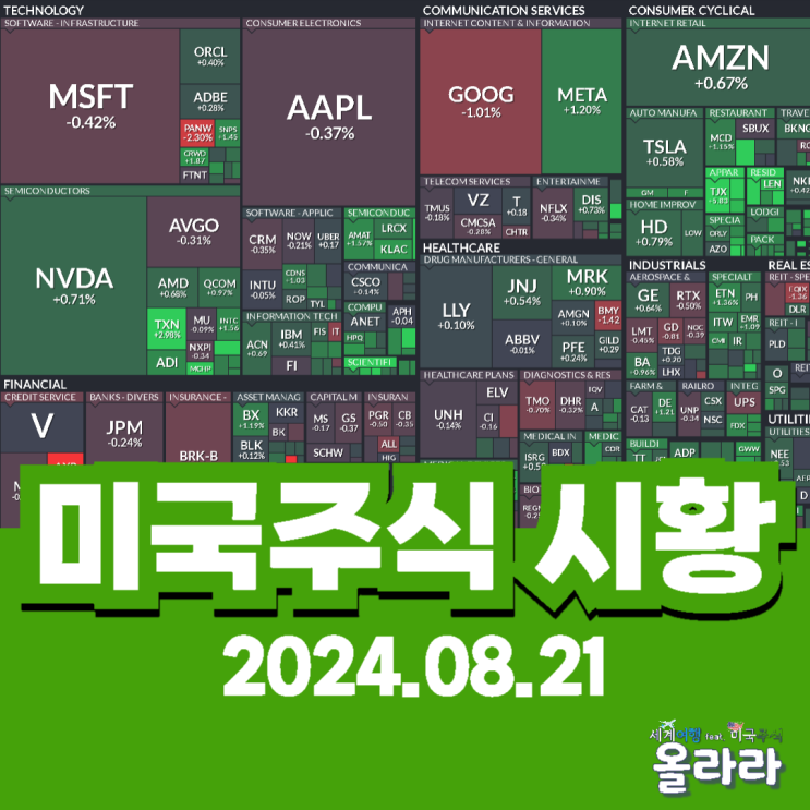  8월 21일 오늘 미국주식 시황 엔비디아 테슬라 스노우플레이크