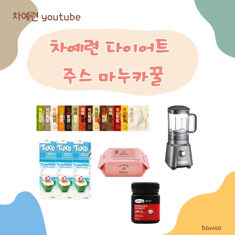 차예련 닭가슴살 케일 다이어트 음식 요리 식단 물티슈 코코넛워터 믹서기 블렌더 마누카꿀