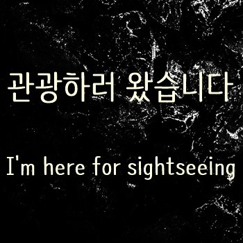 I'm here for sightseeing 관광하러 왔습니다