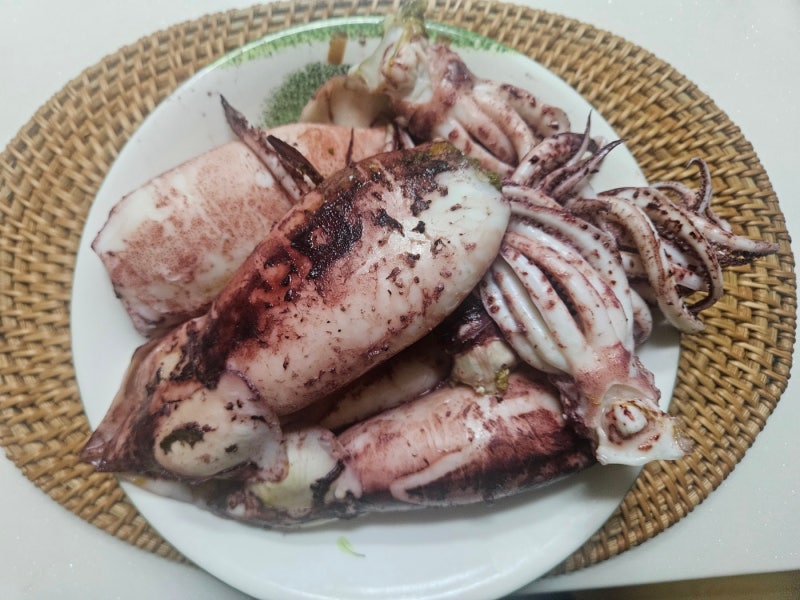 생물 오징어숙회  오징어 통찜 만들기
