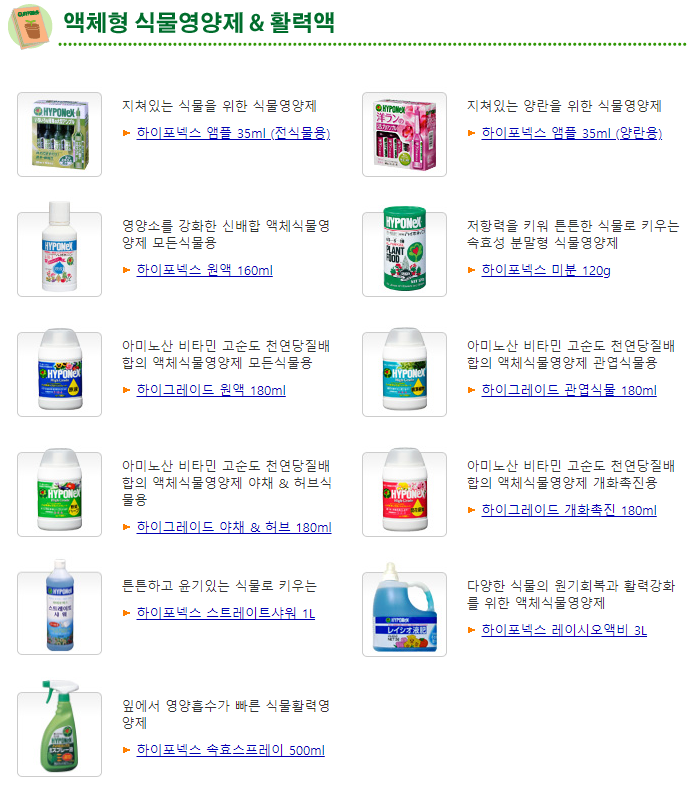 식물영양제 '하이포넥스' 제품 종류별 효과 및 사용방법