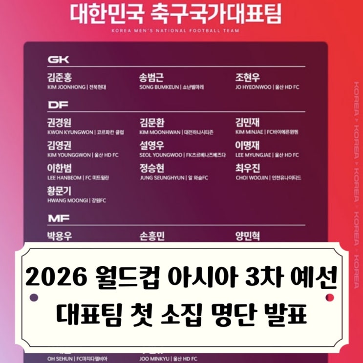 명단 발표 홍명보호 승선 멤버들 강원 <b>양민혁</b> 첫 A<b>대표팀</b> 발탁