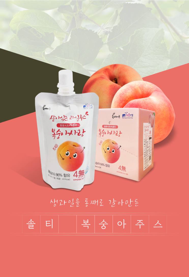  어린이주스 솔티마을 복숭아 주스, 사과주스 착즙주스