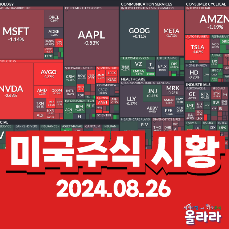  오늘 8월 26일 미국주식 시황 애플 엔비디아 보잉