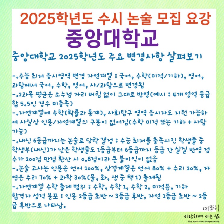  중앙대학교 2025학년도 수시 논술전형 모집 가이드 수능 최저학력기준 최근 3년 경쟁률 충원율