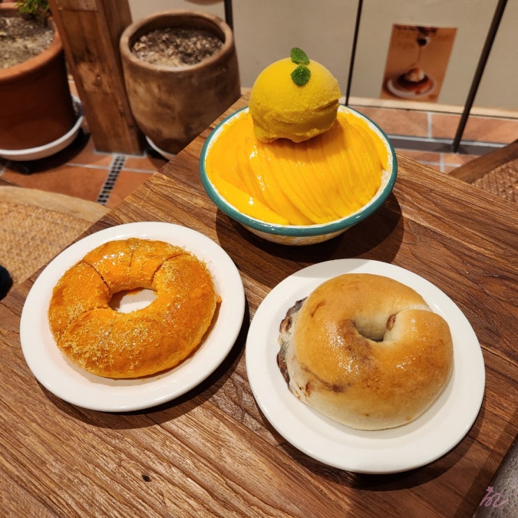  내돈내산 [신촌 맛집] 10593 베이글 커피하우스 신촌점 - 망고 빙수와 베이글 조합 카페