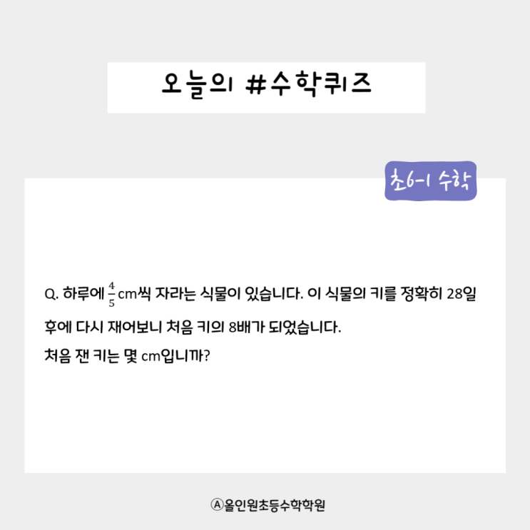  [오늘의 수학 퀴즈] 초6-2: 분수의 나눗셈 도전! 8배 성장한 식물의 첫 키는?
